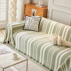 Striped Chenille Sofa Slipcover Throw, Soft Thick Washable Couch Cover Blanket - Ornate Home