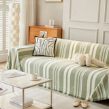 Striped Chenille Sofa Slipcover Throw, Soft Thick Washable Couch Cover Blanket - Ornate Home