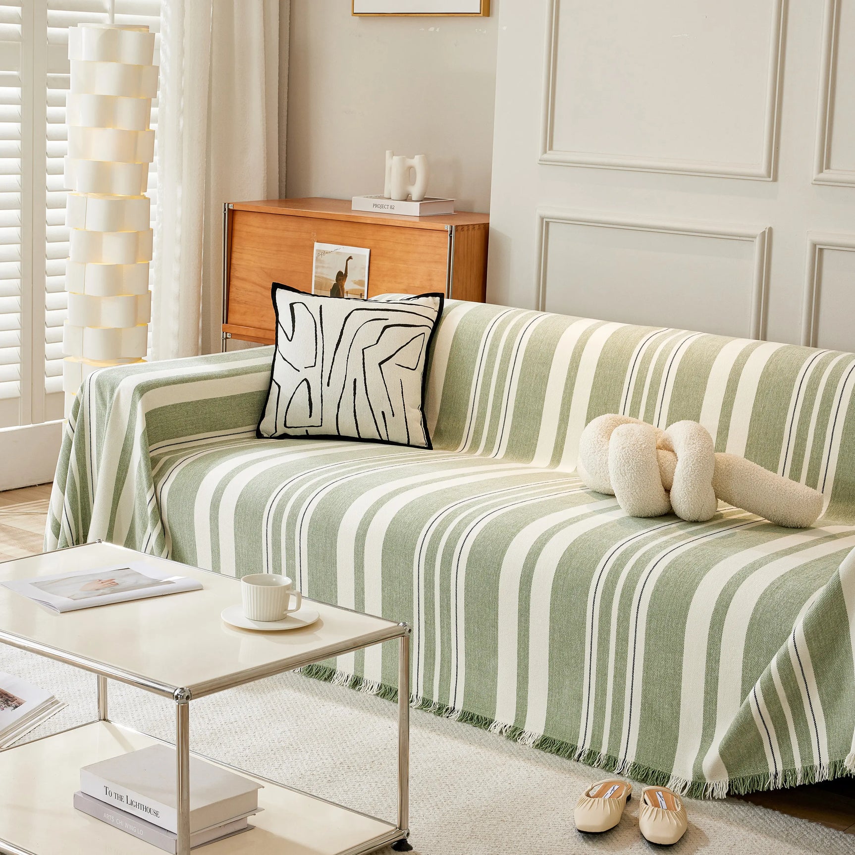 Striped Chenille Sofa Slipcover Throw, Soft Thick Washable Couch Cover Blanket - Ornate Home