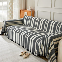 Striped Chenille Sofa Slipcover Throw, Soft Thick Washable Couch Cover Blanket - Ornate Home