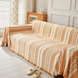 Striped Chenille Sofa Slipcover Throw, Soft Thick Washable Couch Cover Blanket - Ornate Home
