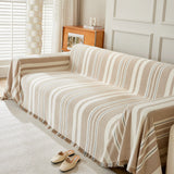 Striped Chenille Sofa Slipcover Throw, Soft Thick Washable Couch Cover Blanket - Ornate Home