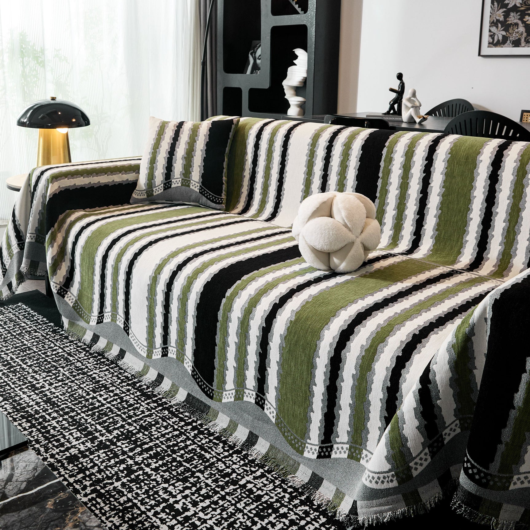 Striped Chenille Sofa Throw Covers, Boho Style Cozy Couch Protector Blanket - Ornate Home