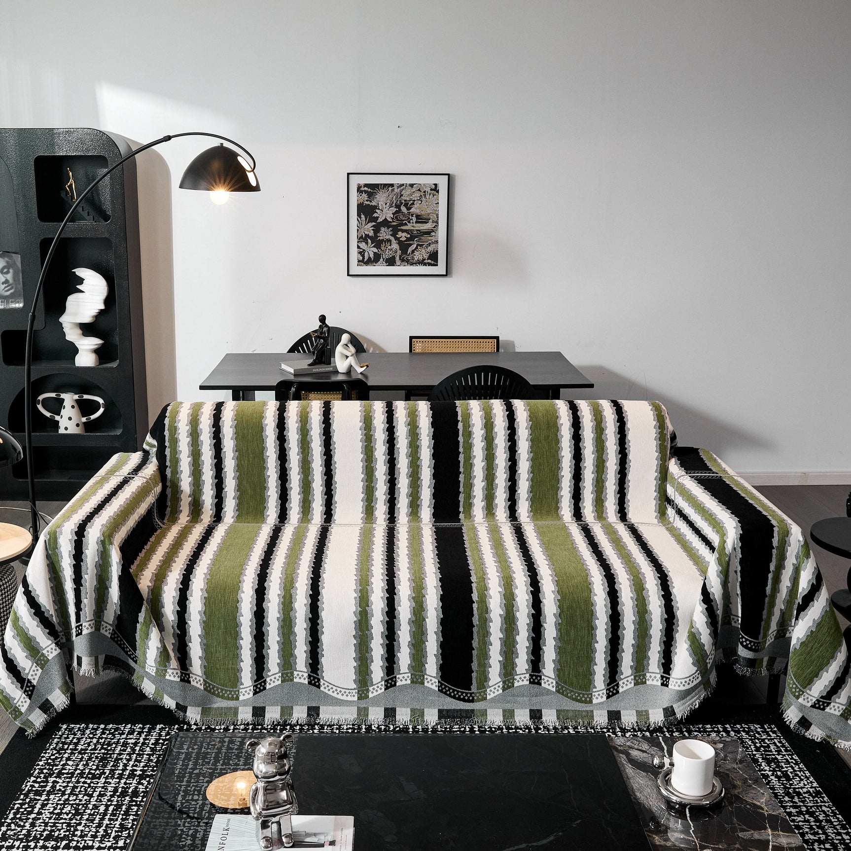 Striped Chenille Sofa Throw Covers, Boho Style Cozy Couch Protector Blanket - Ornate Home
