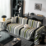 Striped Chenille Sofa Throw Covers, Boho Style Cozy Couch Protector Blanket - Ornate Home