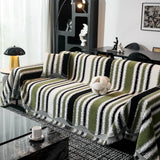 Striped Chenille Sofa Throw Covers, Boho Style Cozy Couch Protector Blanket - Ornate Home