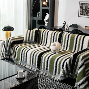 Striped Chenille Sofa Throw Covers, Boho Style Cozy Couch Protector Blanket - Ornate Home