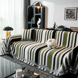Striped Chenille Sofa Throw Covers, Boho Style Cozy Couch Protector Blanket - Ornate Home