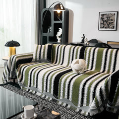 Striped Chenille Sofa Throw Covers, Boho Style Cozy Couch Protector Blanket - Ornate Home
