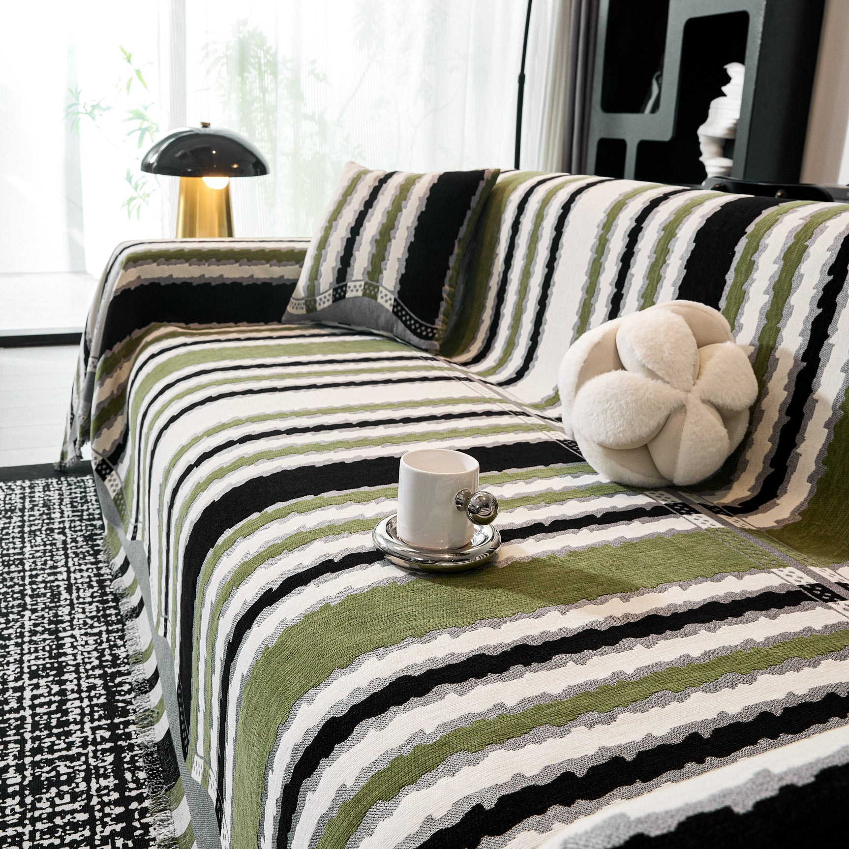 Striped Chenille Sofa Throw Covers, Boho Style Cozy Couch Protector Blanket - Ornate Home