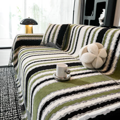 Striped Chenille Sofa Throw Covers, Boho Style Cozy Couch Protector Blanket - Ornate Home