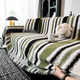 Striped Chenille Sofa Throw Covers, Boho Style Cozy Couch Protector Blanket - Ornate Home