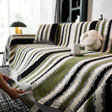 Striped Chenille Sofa Throw Covers, Boho Style Cozy Couch Protector Blanket - Ornate Home