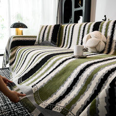 Striped Chenille Sofa Throw Covers, Boho Style Cozy Couch Protector Blanket - Ornate Home
