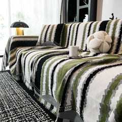 Striped Chenille Sofa Throw Covers, Boho Style Cozy Couch Protector Blanket - Ornate Home