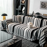 Striped Chenille Sofa Throw Covers, Boho Style Cozy Couch Protector Blanket - Ornate Home