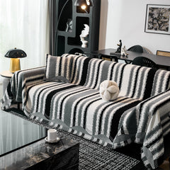Striped Chenille Sofa Throw Covers, Boho Style Cozy Couch Protector Blanket - Ornate Home