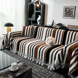 Striped Chenille Sofa Throw Covers, Boho Style Cozy Couch Protector Blanket - Ornate Home