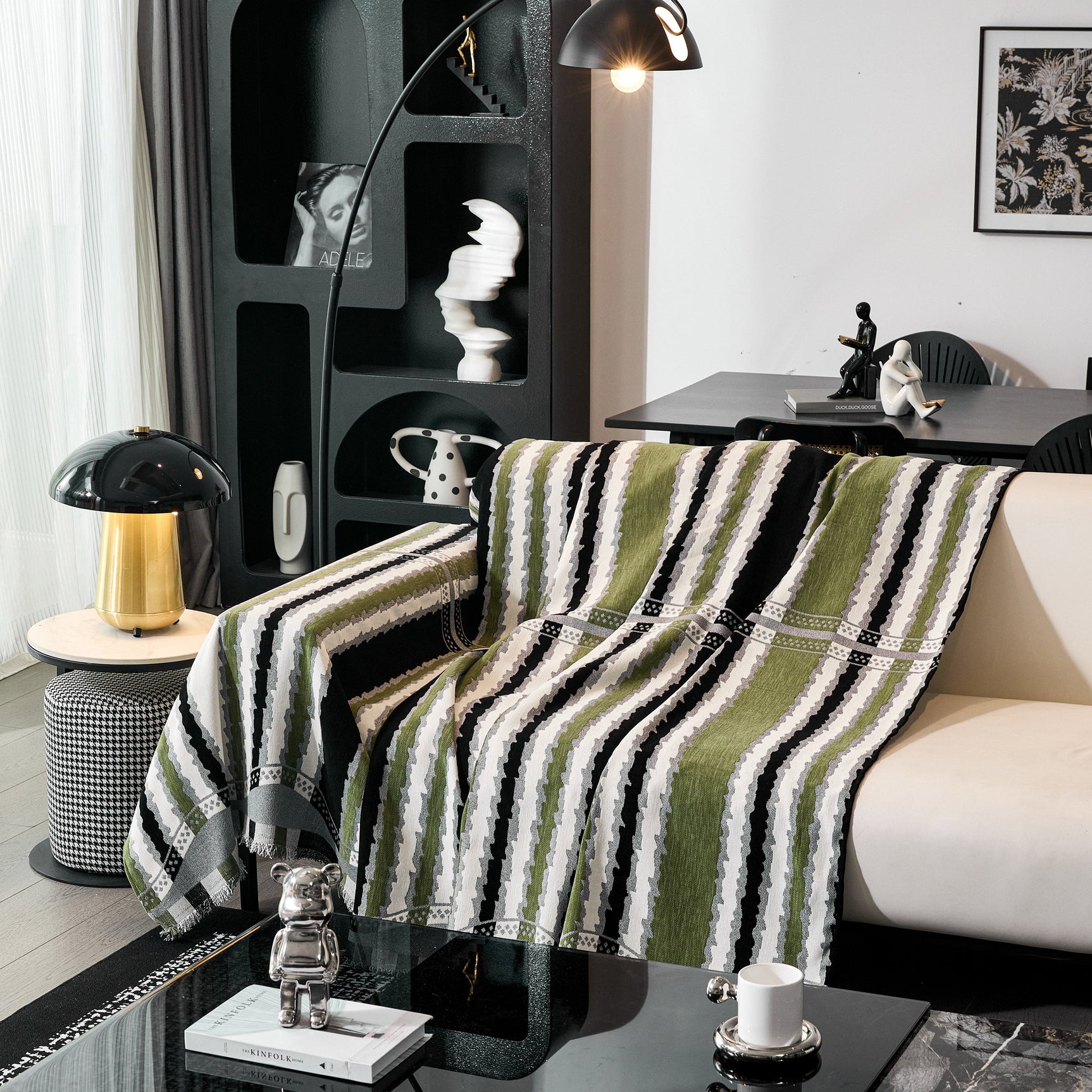 Striped Chenille Sofa Throw Covers, Boho Style Cozy Couch Protector Blanket - Ornate Home