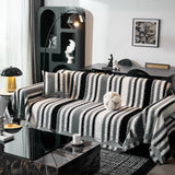 Striped Chenille Sofa Throw Covers, Boho Style Cozy Couch Protector Blanket - Ornate Home