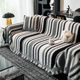 Striped Chenille Sofa Throw Covers, Boho Style Cozy Couch Protector Blanket - Ornate Home