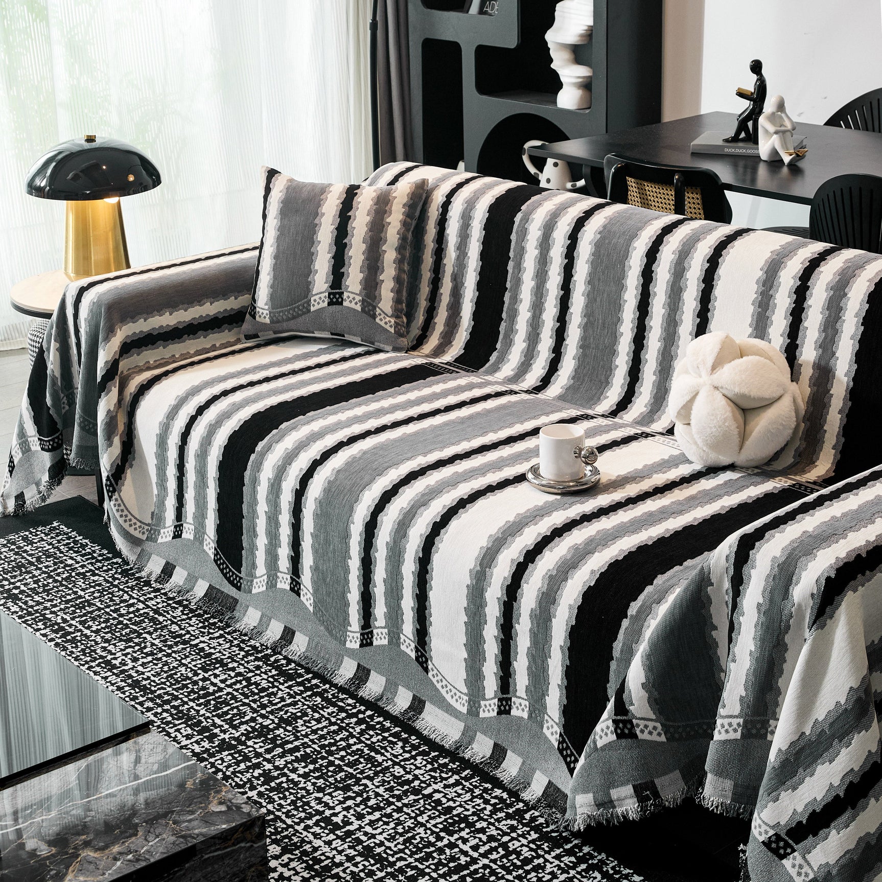 Striped Chenille Sofa Throw Covers, Boho Style Cozy Couch Protector Blanket - Ornate Home