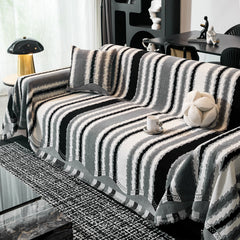 Striped Chenille Sofa Throw Covers, Boho Style Cozy Couch Protector Blanket - Ornate Home