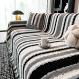 Striped Chenille Sofa Throw Covers, Boho Style Cozy Couch Protector Blanket - Ornate Home