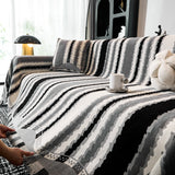 Striped Chenille Sofa Throw Covers, Boho Style Cozy Couch Protector Blanket - Ornate Home