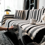 Striped Chenille Sofa Throw Covers, Boho Style Cozy Couch Protector Blanket - Ornate Home