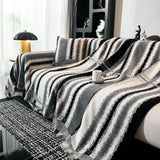 Striped Chenille Sofa Throw Covers, Boho Style Cozy Couch Protector Blanket - Ornate Home