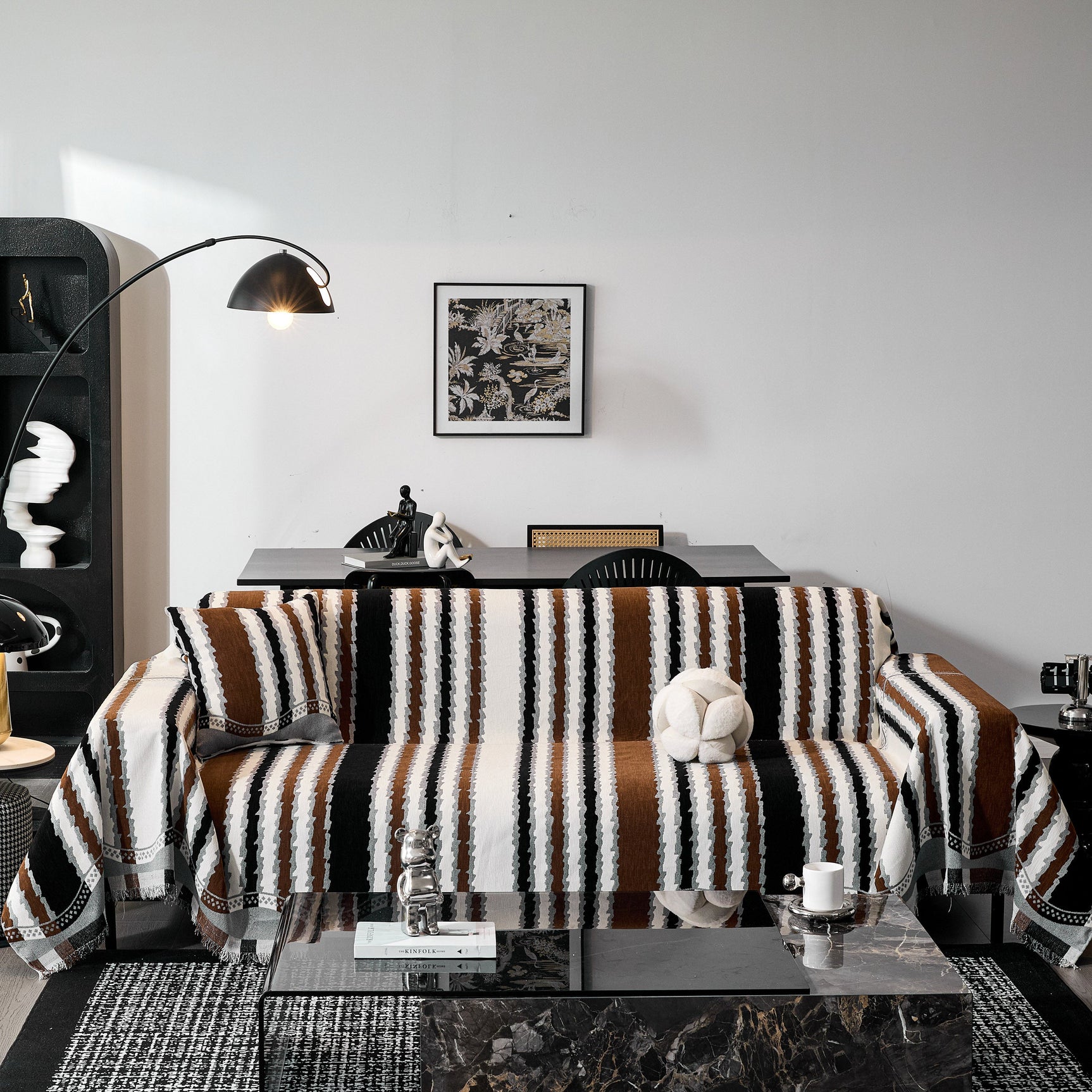 Striped Chenille Sofa Throw Covers, Boho Style Cozy Couch Protector Blanket - Ornate Home