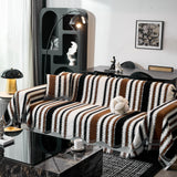 Striped Chenille Sofa Throw Covers, Boho Style Cozy Couch Protector Blanket - Ornate Home