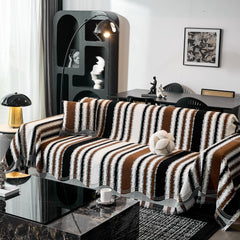 Striped Chenille Sofa Throw Covers, Boho Style Cozy Couch Protector Blanket - Ornate Home