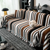 Striped Chenille Sofa Throw Covers, Boho Style Cozy Couch Protector Blanket - Ornate Home