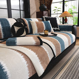 Striped Colorblock Non-Slip Sectional Couch Covers, Chenille Sofa Protector Cover - Ornate Home