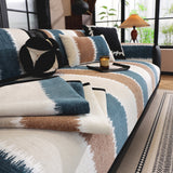 Striped Colorblock Non-Slip Sectional Couch Covers, Chenille Sofa Protector Cover - Ornate Home