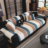 Striped Colorblock Non-Slip Sectional Couch Covers, Chenille Sofa Protector Cover - Ornate Home