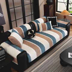 Striped Colorblock Non-Slip Sectional Couch Covers, Chenille Sofa Protector Cover - Ornate Home