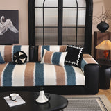 Striped Colorblock Non-Slip Sectional Couch Covers, Chenille Sofa Protector Cover - Ornate Home