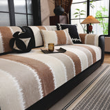 Striped Colorblock Non-Slip Sectional Couch Covers, Chenille Sofa Protector Cover - Ornate Home