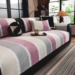 Striped Colorblock Non-Slip Sectional Couch Covers, Chenille Sofa Protector Cover - Ornate Home