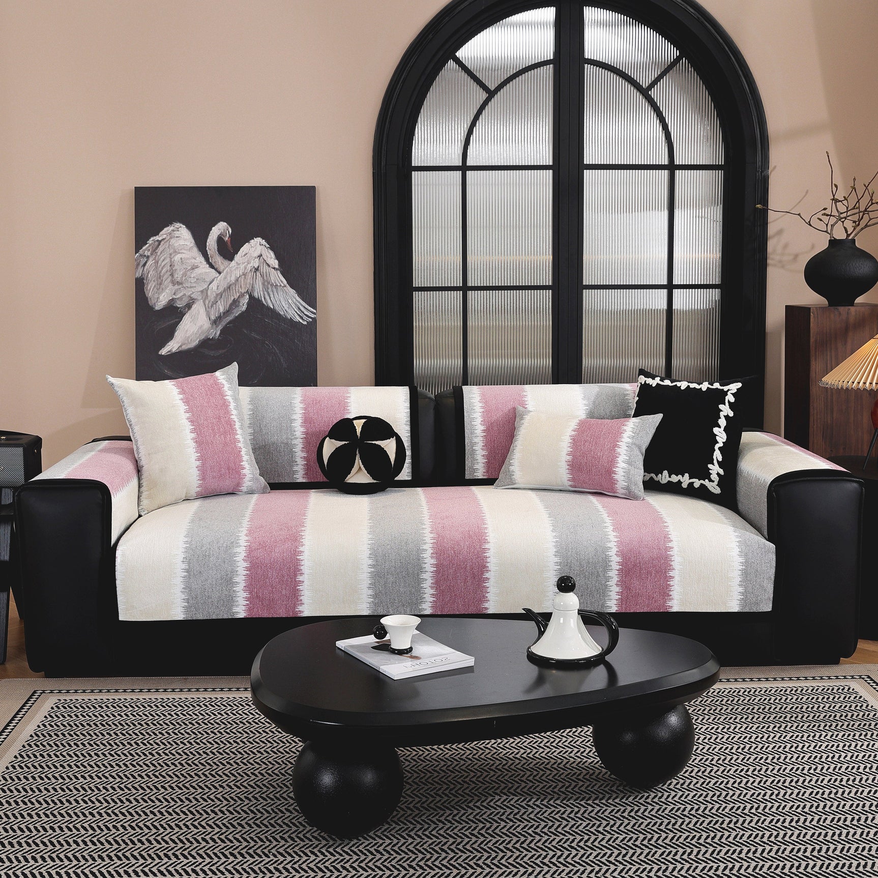 Striped Colorblock Non-Slip Sectional Couch Covers, Chenille Sofa Protector Cover - Ornate Home