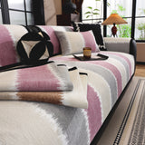 Striped Colorblock Non-Slip Sectional Couch Covers, Chenille Sofa Protector Cover - Ornate Home