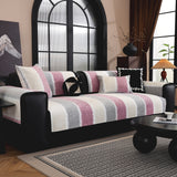 Striped Colorblock Non-Slip Sectional Couch Covers, Chenille Sofa Protector Cover - Ornate Home