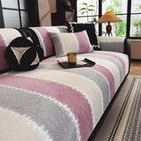 Striped Colorblock Non-Slip Sectional Couch Covers, Chenille Sofa Protector Cover - Ornate Home