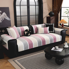 Striped Colorblock Non-Slip Sectional Couch Covers, Chenille Sofa Protector Cover - Ornate Home