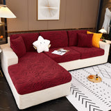 Striped Jacquard Fleece Furniture Covers Stretchable Non-Slip Cushion Covers for L-Shaped Couch, Pets - Ornate Home