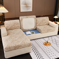 Striped Jacquard Fleece Furniture Covers Stretchable Non-Slip Cushion Covers for L-Shaped Couch, Pets - Ornate Home