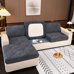 Striped Jacquard Fleece Furniture Covers Stretchable Non-Slip Cushion Covers for L-Shaped Couch, Pets - Ornate Home